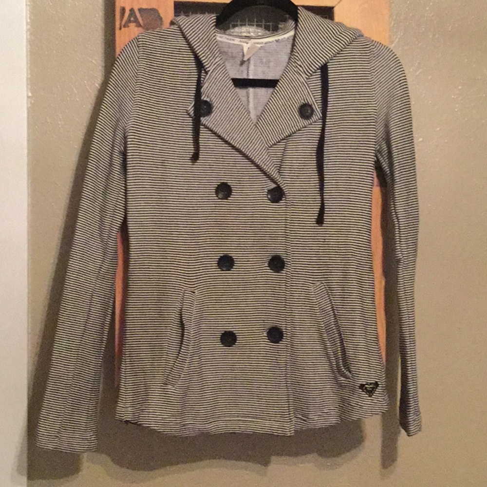Roxy black and white stripe button jacket #269